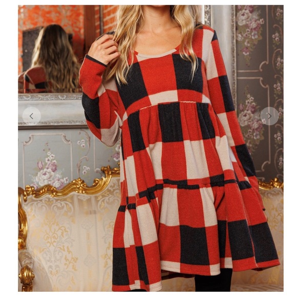 #06 Boho Fabulous Plaid Pattern Tiered Mini Dress - Picture 5 of 6